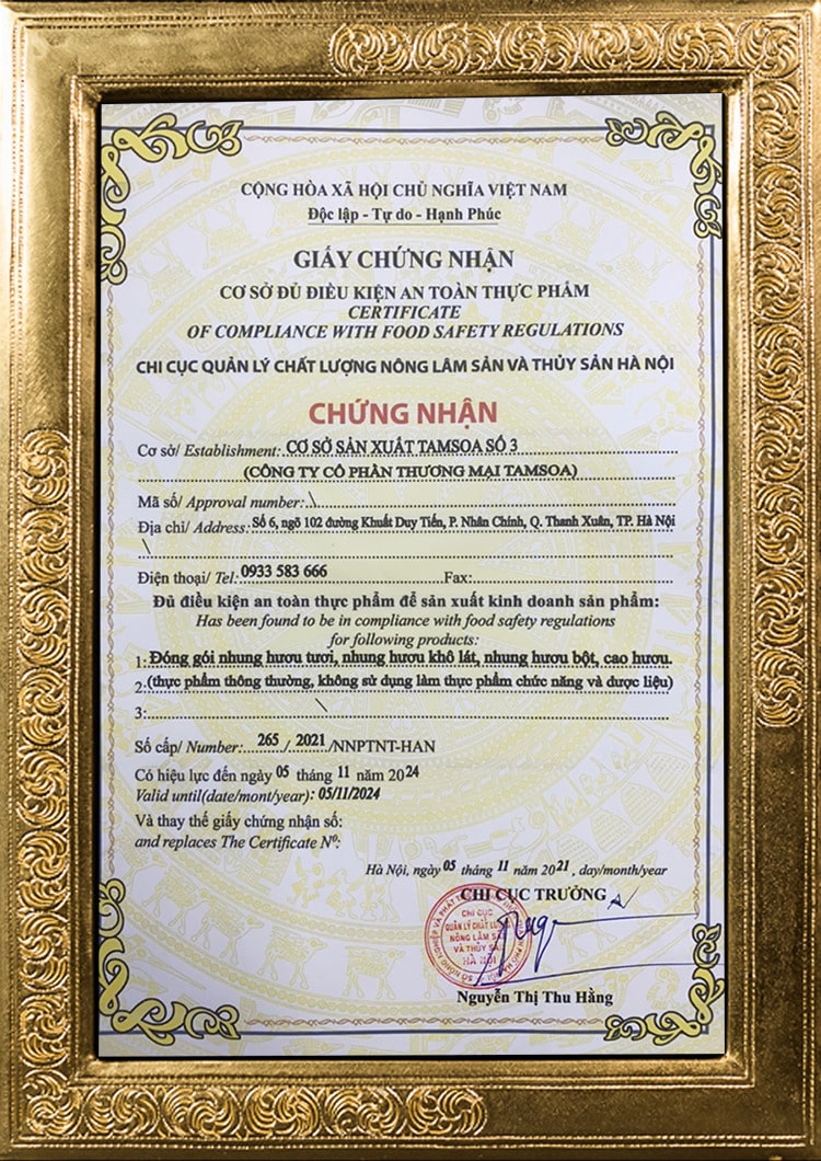 giấy chứng nhận an toàn thực phẩm